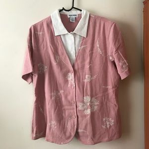 Alfred Dunner Pink Button Down + Cardigan 2-in-1, Size 12